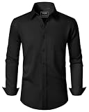 J.VER Schwarzes Hemd Herren Langarm Regular Fit Freizeithemden Bügelfrei Business Hemd Stretch Oberhemden XL