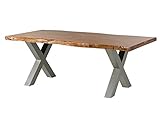 MASSIVMOEBEL24.DE | Freeform 5 Baumkantentisch aus Massivholz - Natur | 220x100 cm | Metallbeine X-Form Silber matt | aus Akazienholz | Esstisch echte Baumkante