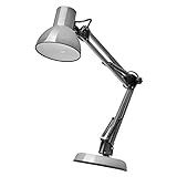 EMOS Design Schreibtischlampe LUCAS, Vintage Tischleuchte mit E27-Fassung/Metall Nachttischlampe mit Netzteil/graue Leselampe mit einstellbarem Arm