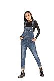 Nina Carter Damen Latzhose Jeans Boyfriend Denim Overall Jumpsuit Used-Look Sommeroverall (Mittelblau (S512-3), M)