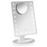 GERUIKE Kosmetikspiegel mit LED Beleuchtet, Schminkspiegel mit 10X Vergrößern Spiegel, Make-up-Spiegel 180° Drehbar, Tischspiegel für Schminken, Weiß