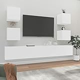 JUNZAI 6-TLG. TV-Schrank-Set, Wohnwand Wohnzimmer, Jugendzimmer Komplett Set, Schrankwand Wohnzimmer, Tv-möbel & Phonomöbel, Weiß Holzwerk