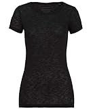 Marc O'Polo Damen 51399 Damen T Shirt mit leicht melierter Oberfl che bequemes Oberteil aus Bio Baumwolle schlichtes Kurz, Schwarz (Black 990), L EU