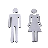 Cozylkx Selbstklebendes Toilettenschild für die Tür, 5 mm Dickes WC-Schild für Mann und Frau, Home Hotel, Toilettentüraufkleber,Silber,20×6.5×0.5cm