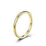 FLQWLL 2 Mm Breiter Einfacher Schwanzring Aus Wolframstahl, Paar-Wolfram-Gold-Mode-Einfacher Ring Comfort Fit Verlobungs-Ehering,Gold,5