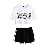 Yesgirl Hunter X Hunter T-Shirt ＋ Hosen Sets Damen Killua Eyes Hisoka Shirt Und Shorts Anime 3D Druck Sommer Tops Anzug Bauchfrei Oberteile Kurze Tank Top Kurzarm Blusen B Weiß Schwarz M