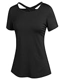 ADOME Sport Shirts für Damen Funktionsshirt Damen Rückenfreies Oberteil Sportshirt Fitness Leichtes Atmungsaktives Activewear Yoga Shirt Damen Schwarz XXL
