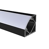 OPAL - 200 cm LED Aluminium Profil ECKE-45 in Schwarz + 200 cm weiß milchige Abdeckung für LED-Streifen Alu von Alumino®