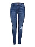 ONLY Damen Skinny Fit Jeans | Stone Wash Stretch Denim Mid Waist | 5-Pocket Destroyed Details ONLBLUSH, Farben:Blau, Größe:L / 30L, Z-Länge:L30