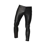 Fenical Herren Lederhosen Slim Fit dünne Lange Hosen Reißverschluss Hosen Kostüm Cosplay verkleiden Sich für Nachtclub Bühnenshow,schwarz L