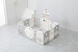 Bamitus - Klappbarer Laufstall für Babys mit Korb und Teppich, Laufgitter aus Kunststoff, Sicherheitsgitter, Laufstall (grauer Raum, 120 x 160 cm)