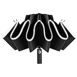 Bzocio Winddichter faltbarer Regenschirm für Herren und Damen, automatisches Öffnen/Schließen, Anti-UV-Regenschirm mit 10 Rippen, reflektierende Streifen, D
