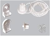 EFIXS 1er Set Montageset/Reparaturset für Rollos mit 25 mm Rollowelle - mit PVC-Träger - incl. Halter/Halterung, Kettenzug, Kettenlänge ca. 120 cm (Umlauf der Rollokette: 240 cm)- Farbe: weiß