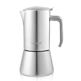 wedrink Espressokocher mit ergonomischem Griff, Mokkakanne aus 304 Edelstahl, Espressomaschine, silberfarben (4 Tassen)