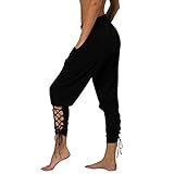 Wuyuana Yoga-Hose Yoga Pilates Hosen Frauen Weiche Feste Lace Up Pants Gym Fitness Lose Bandage Hohe Taille Taille Hosen (Color : Black, Size : Small)