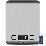 NUTRI FIT Digitale Küchenwaage aus Edelstahl, ultraflache Elektronische Kochwaage Lebensmittelwaage, 4 Einheiten, 5kg/11lb, LCD-Anzeige, AAA Batterien-Silberg