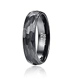 Vakki Wolfram Ring Schwarz Matt Herren Gehämmert Wolframcarid Ring Gebürstetes Finish 6mm Größe 62(19.7)