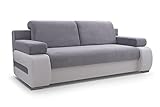 mb-moebel Sofa mit Schlaffunktion und Bettkasten Couch für Wohnzimmer Schlafsofa Schlafcouch Sofagarnitur Polstersofa Wohnlandschaft mit Bettfunktion 3 Sitzer - 206x96x82 cm - York (Hellgrau + Weiß)