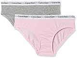 Calvin Klein Mädchen Unterhose 2PK Bikini, Grau (GREY HTR/UNIQUE 901), 10-12 Jahre (Herstellergröße: L)