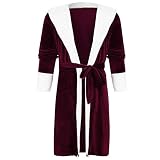 Baumwoll-Bademantel für Damen, weicher Plüsch-Bademantel für Damen, Loungewear, Bademantel mit Kapuze, bequemer, langer Schlafanzug, Jacke mit Taschen, Übergröße, langer Bademantel, Z1-red1, 95