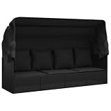 vidaXL Outdoor Loungebett, Verstellbar Gartensofa mit Kissen Dach, Sonnenliege mit Stahlrahmen, Relaxliege Lounge Sofa, Schwarz Poly R