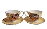 Atelier Harmony Gustav Klimt Tee- Kaffeetassenset 4teilig Crema Der Kuss Porzellan mit Geschenkbox