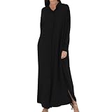 Muslimische Robe für Damen, Fledermausärmel Kleid Mit Gummizug Taille Damen (Black, One Size)