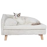 BingoPaw Luxus katzensofa Haustiersofa mit Rückenlehne Plüsch Kissen Holzbeinen, Hundesofa für kleine Hunde, Relaxsessel katzensessel für große Katzen, 70x40x39cm Beig