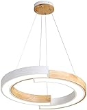 TAXXII Pendelleuchte LED-Kronleuchter Weiße Deckenleuchte Modernes Design Esszimmer Unregarly Round 1 Ring Acryl + Metall + Holz Pendelleuchte Höhenverstellbare Leuchte Esstischlampe (Siz