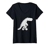Damen Cooler Radfahrer Dino I Fahrrad I Rad Fun Dinosaurier T-Shirt mit V-Ausschnitt