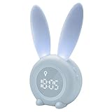 Homealexa Kinder Lichtwecker Cute Rabbit Kinderwecker Creative Nachttischlampe Snooze-Funktion, zeitgesteuertes Nachtlicht, Kindertagesgeschenk für Kinder, Mädchen (Blau)