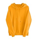 Longpullover für Damen Basic Sweatshirt mit Kapuze Billig Einfarbig Hoodie Classic Langarm Pullover Modisch Kapuzenpullover Dünne Fleecepullover Pulli mit Taschen Sportshirt für Teenager M