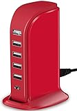 Wolee USB C Ladegerät, Reise USB Ladegerät Mehrfach, Handy Ladestation mit 6 Port(1 USB C Port), 40W Netzteil USB Stecker 6 in 1, Tragbar Ladegerät für iPhone, iPad, Samsung, HTC(Rot)