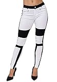 EGOMAXX Damen Super Stretch Jeggings Hose Skinny Mid Waist Pants Elastische Stoffhose Chino Jeans Treggings, Farben:Weiß, Größe:42