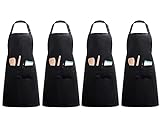 InnoGear 4 Stücke verstellbare Schürze mit 2 Taschen, Kochenschürze Küchenschürze für Küche, Restaurant, Café (Schwarz Polyester)