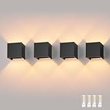 Klighten 4 Stücke LED Wandleuchte mit Austauschbarer G9 LED Lampe Warmweiß 3000K, Aluminium LED Wandlampe Innen/Aussen Einstellbar Abstrahlwinkel aussenbeleuchtung für Wohnzimmer Garten, Schw