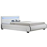 Polsterbett Bilbao 140x200 cm – Bett mit Bettkasten, LED-Beleuchtung & Lattenrost – Bettgestell Holz und Kunstleder – Stauraumbett weiß