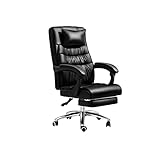 KJLY Home Büro Schreibtischstühle Chefstuhl,ergonomischer Computer Gaming Stühle Rindsleder Massagestuhl,Verstellbarer Liegestuhl mit Fußstütze,schwarz