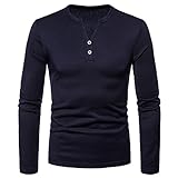 Herren Casual High Fashion Warme Volltonfarbe Langärmeliges Knopf-T-Shirt(S,Marineblau)