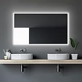 Badspiegel mit Beleuchtung Talos Moon - Badezimmerspiegel 120 x 70 cm - LED Spiegel mit umlaufenden Raumlicht - Lichtfarbe neutralweiß - hochwertiger Aluminiumrahmen