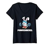 Damen Lustiges Pumpernickel Workout Kaninchen Fitness Gym Geschenk T-Shirt mit V-Ausschnitt