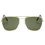 Quadratische Sonnenbrille für Herren und Damen, verspiegelte Sonnenbrille (Farbe: Gold / Dunkelgrün)