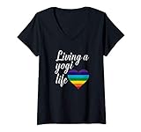 Damen Chakren Farben Herz LIVING A YOGI LIFE Kundalini Yoga T-Shirt mit V-Ausschnitt