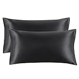 KavRave Satin-Kissenbezüge für Haar und Haut, 2 Stück – kühlende Satin-Kissenbezüge mit Hotelverschluss (schwarz, King-Size-Bett 50,8 x 91,4 cm)