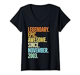 Damen Legendärer epischer Awesome seit November 2003 Vintage Retro Kunst T-Shirt mit V-Ausschnitt