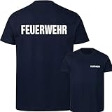 PACOTEX Feuerwehr Premium Herren T-Shirt 220g/m² Workwear Qualität mit beidseitigem, reflektierenden Aufdruck (Marineblau, XXL)