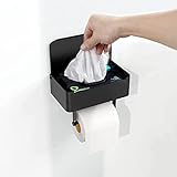 Schwarz Toilettenpapierhalter mit Regal, UMYMAYDO1 für spülbare Feuchttuchspender zur Aufbewahrung im Badezimmer - Halten Sie Ihre Feuchttücher außer Sichtweite - Wandhalterung aus Edelstahl (Schwarz)
