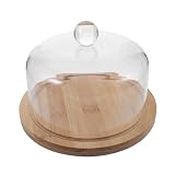 OFFSCH 1 Satz Transparente Lebensmittelabdeckungen Acryl Kuchenabdeckungen Mit Sockel Und Holztablett Zum Bewahren U
