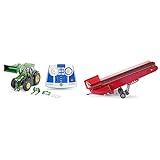 Siku 6795, John Deere 7310R Traktor mit Frontlader & 2466, Elektrisches Förderband, 1:32, Metall/Kunststoff, Rot, Batteriebetrieben, Ankoppel- und verstellbar