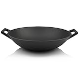 BBQ-Toro Gusseisen Wokpfanne Ø 35,5 cm | bereits eingebrannt | WOK mit flachem Boden | Gusspfanne für Gasgrill und Elektroherd | Pfanne aus Gusseisen | induktionsgeeignet, T